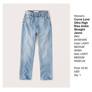 Abercrombie Curve Love Ultra High Rise Ankle Straight Jeans